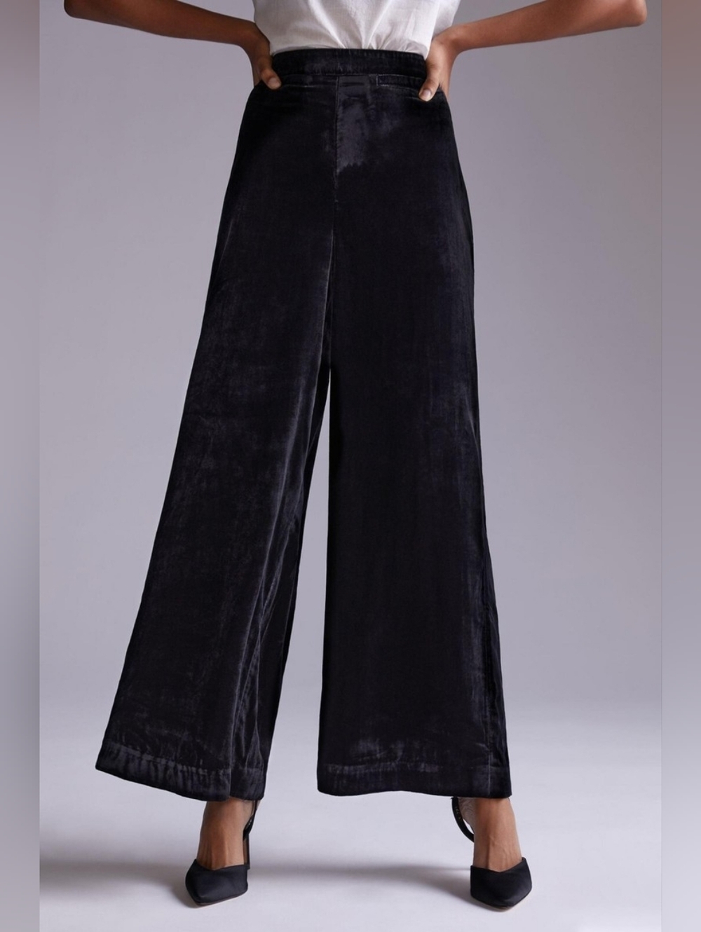 Anthropologie Black Wide-Leg Velvet Pants Size S